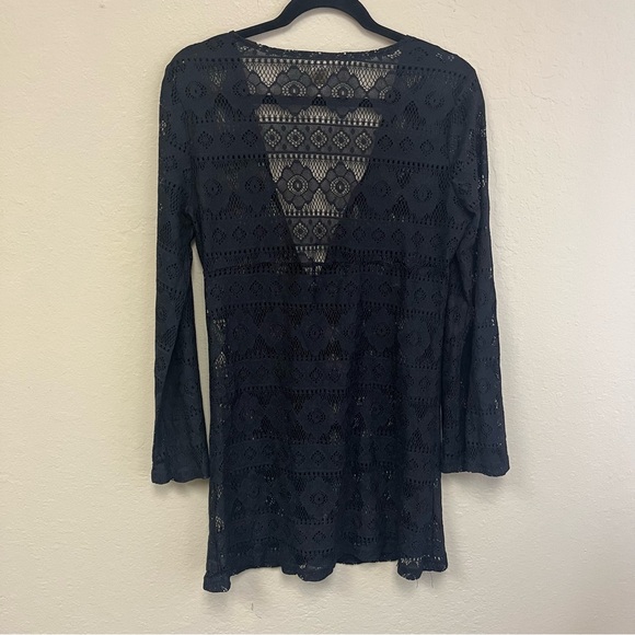 Lulus Black Boho Crochet Lace Sheer Swim Dress Coverup Sz Medium  Button Front - Picture 6 of 9